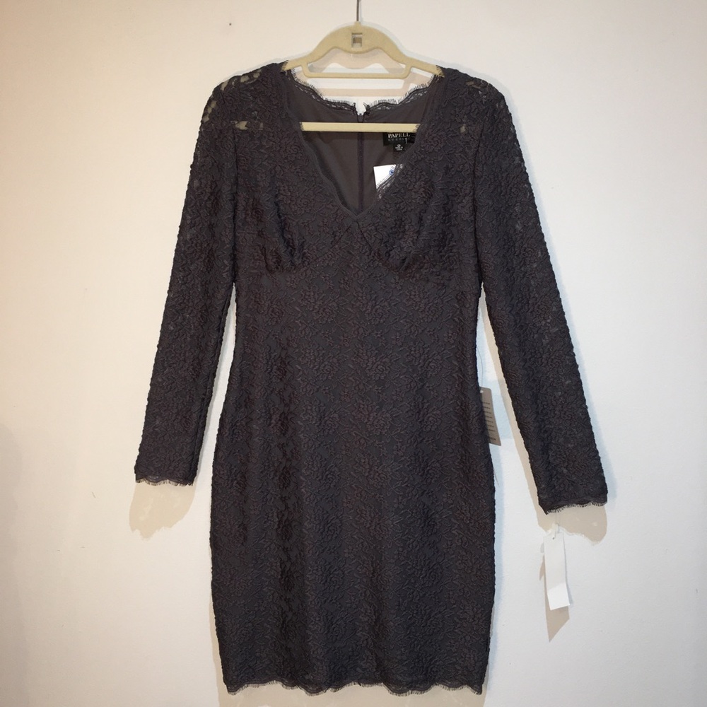 Adrianna Papell Grey Lace Cocktail Evening Dress 10P NWT